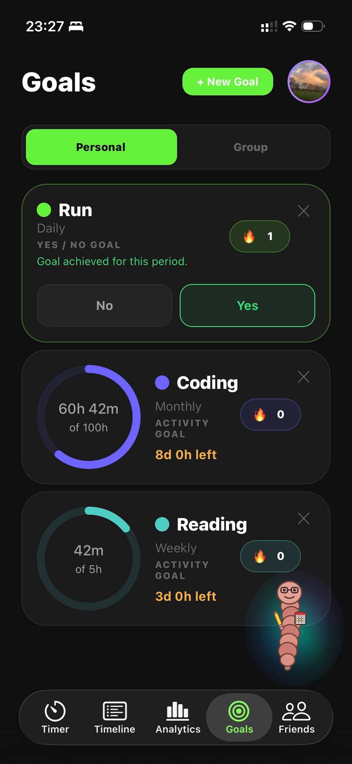 Locked In personal goals with streaks and time-based progress